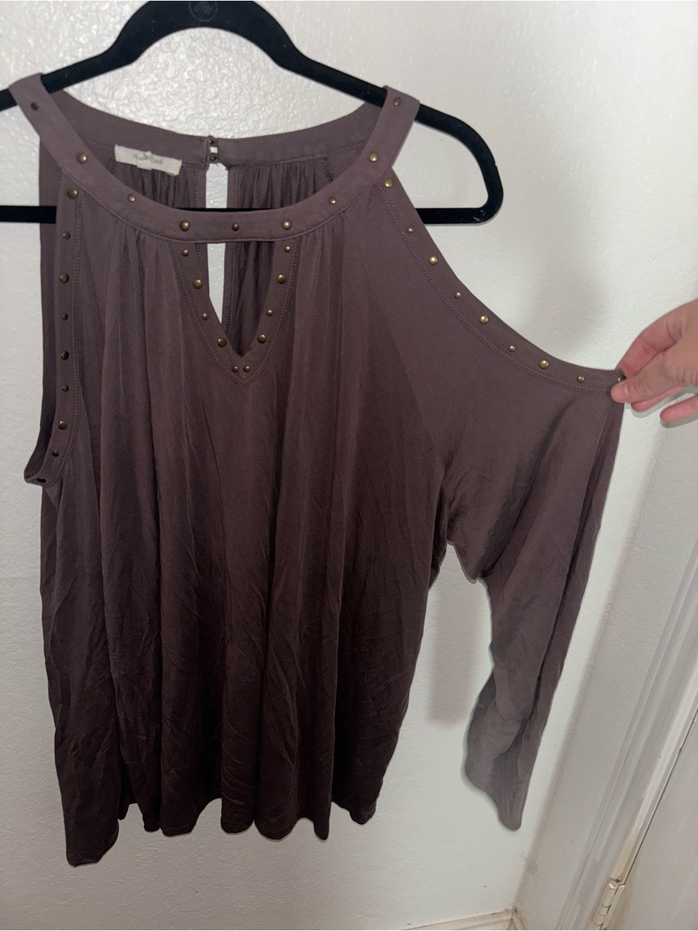Maurices Studded Cold-Shoulder Tunic in Taupe